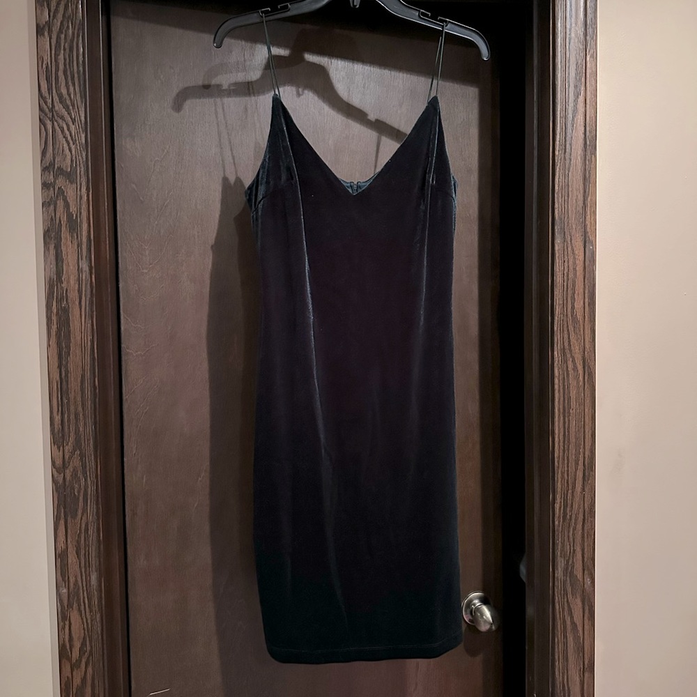 Green Velvet Mini Spaghetti Strap Dress
